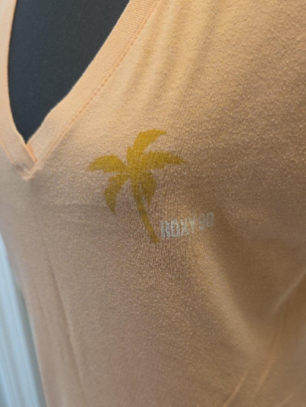 Roxy Peach Short Sleeve V-Neck Tee with Palm Accent - Picture 3 of 6